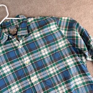 Vintage J Crew Tailored Woven Shirts Blue Green Plaid Cotton Button Up Size L
